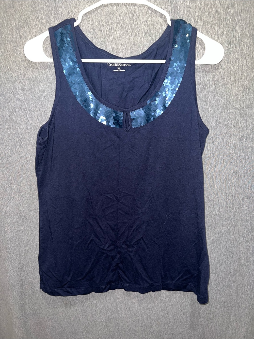 croft & barrow Navy Tank Top with Blue Sequin Neckline